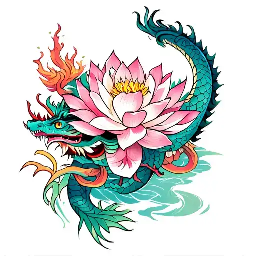 Dragon With Lotus Flowers