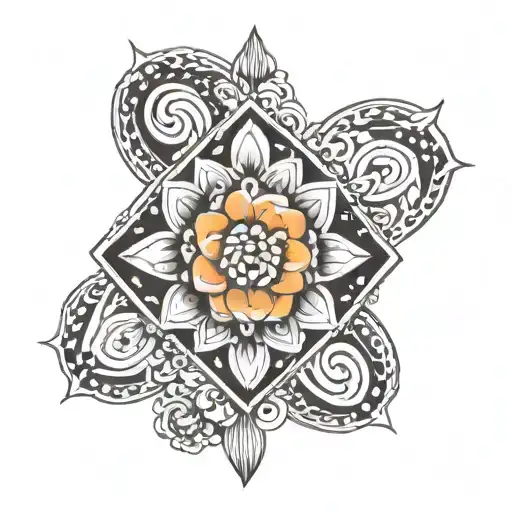 Sternum Tattoo Diamond Tip With Flower At Bottom Mandala