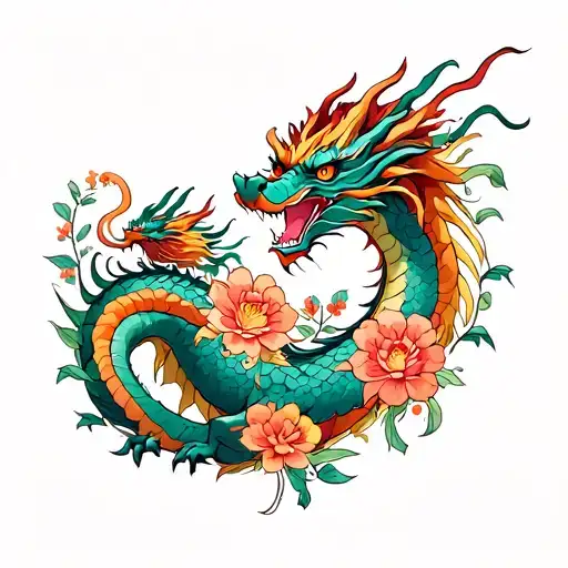 7 Family In A Dragon With Flowers