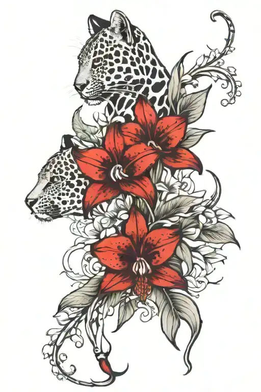 Red Tiger Lillies With Leopard Print Orchids