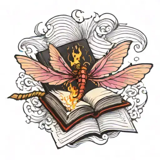 An Open Book From Which A Fire-spitting Pink Dragon Flies