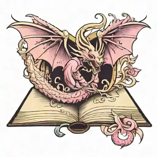 An Open Book From Which A Pink Dragon Coming