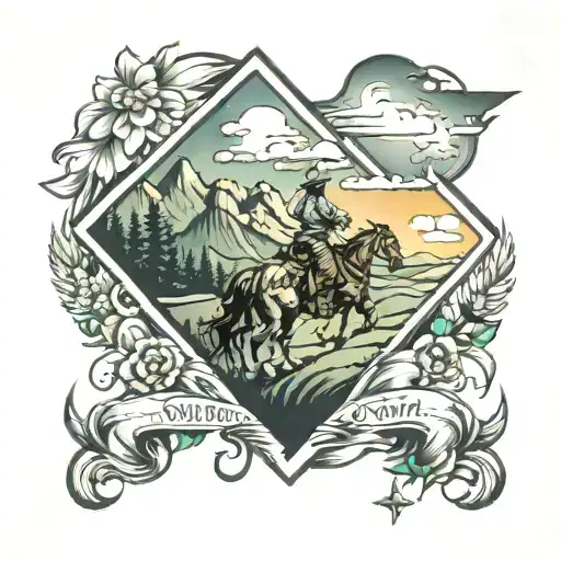 Cowboy Western Tattoo With Landscape