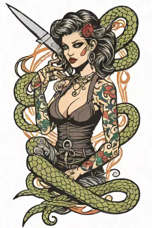 Woman Bad Girl Snake Knife