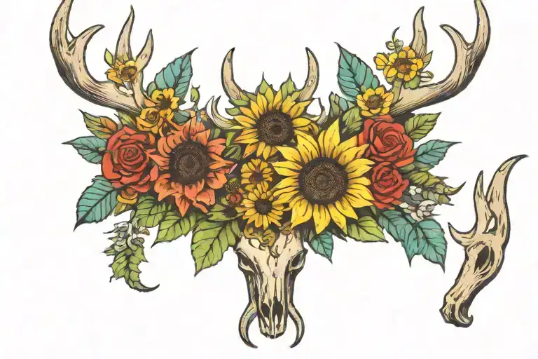 Deer Antler Sunflowers And Roses
