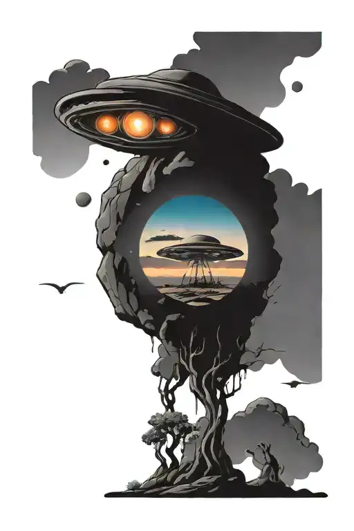 Psychedelic Humanoid Ufo Nevada Desert Landscape