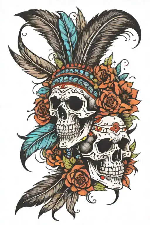 Skull Native American Traditional Floral