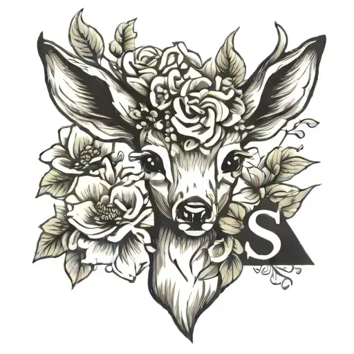 Baby Deer With Flowers And Letter S