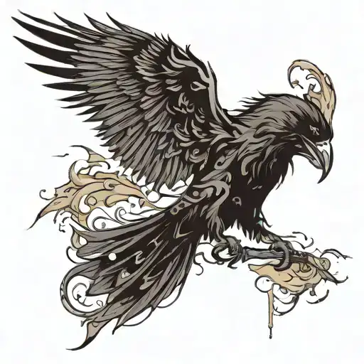 The Silhouette Of A Man Disintegrates And A Raven Flies Out Of It