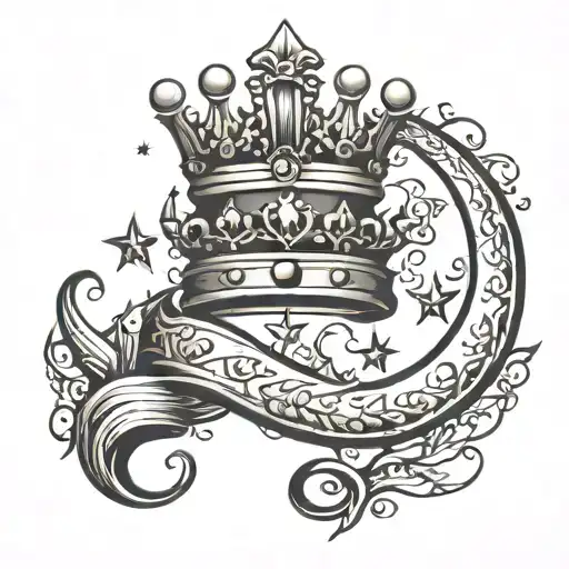 King's Crown Tattoo Design Featuring Crescent Moon And Star