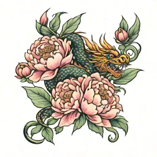 Peonies And Dragon