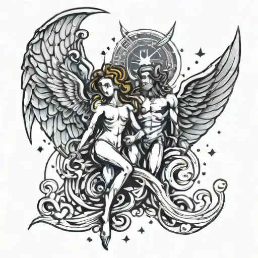 Tattoo Gemini Satan And Angel No Wings In Galaxy