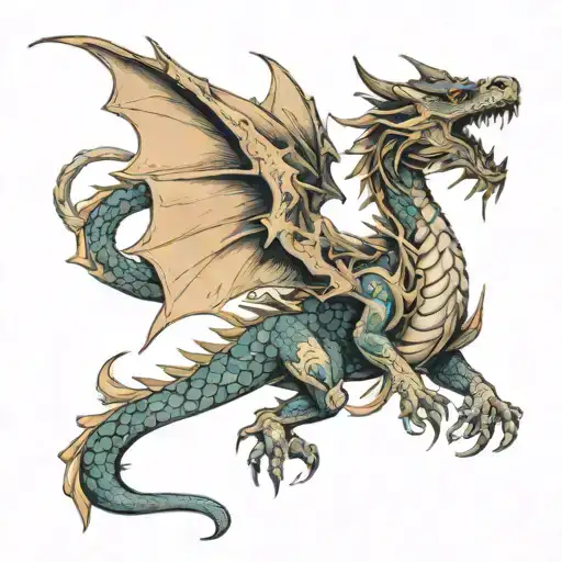 Detailed Dragon Intertwined Clean Japan Stile Fine Line Geometry