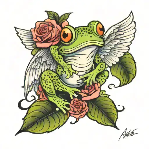 Frog With Angel Wings On A Rose