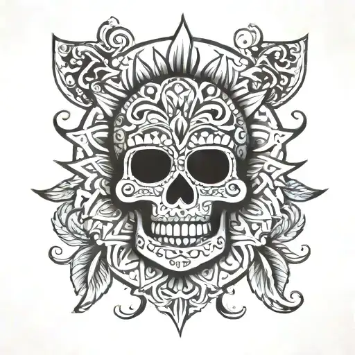 Aztec Sun With Sugar Skull