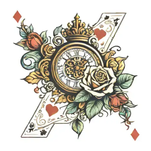 Roses Playing Cards A Roman Clock And A Crown