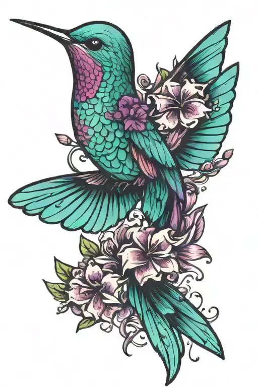 Humming Bird And Flowers And Teal And Purple Cancer Ribbon