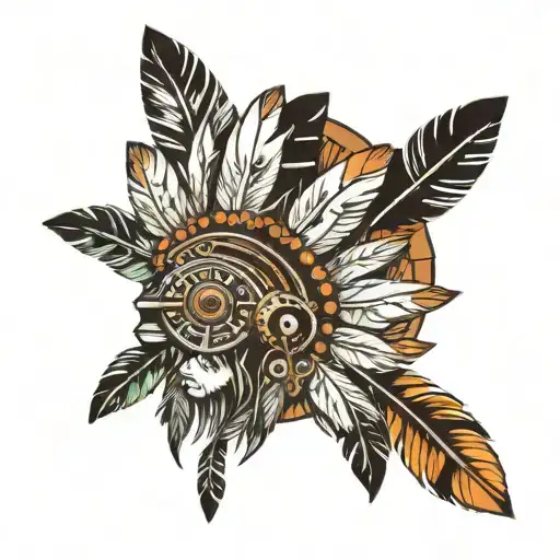 Indian Feather Head Piece With Diffrent Music Notes Going Through It