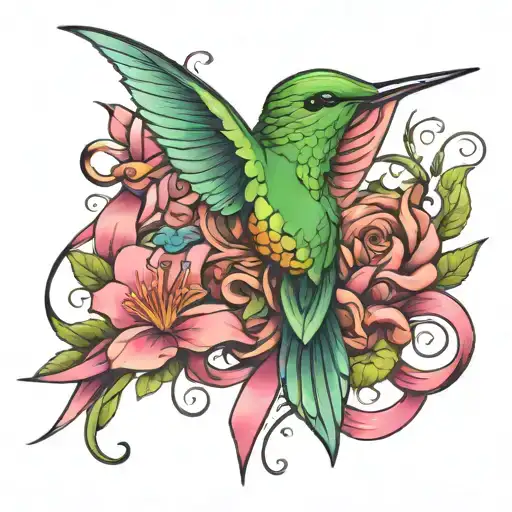 Humming Bird And Cancer Ribbon Wrapped