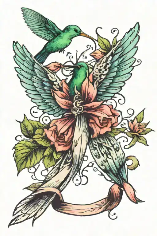 Humming Bird And Cancer Ribbon Wrapped