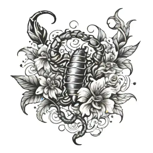 Scorpio Tattoo With Flowers And
