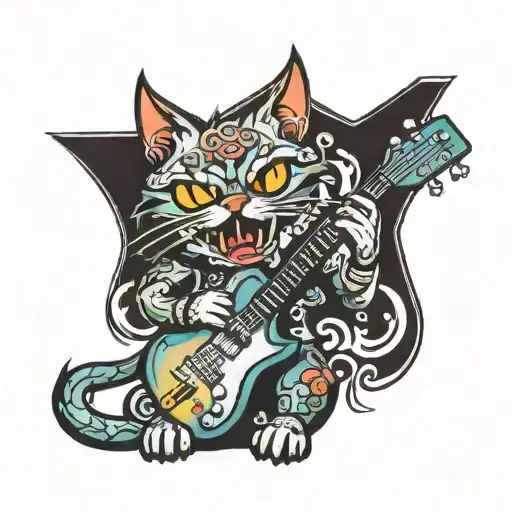 Rockstar Cat With Electric Guitar