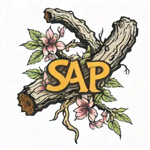 The Word Sap Written Vertically On A Thin Tree Trunk