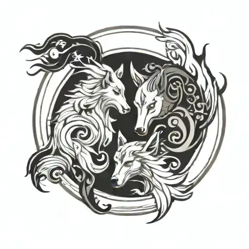 White And Black Wolf Yin Yang Symbol
