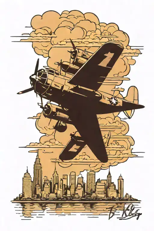 B-17 Bomber Over New York City Skyline
