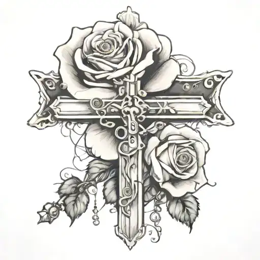 Rose With A Cross And A Rosary And It Says Amelia