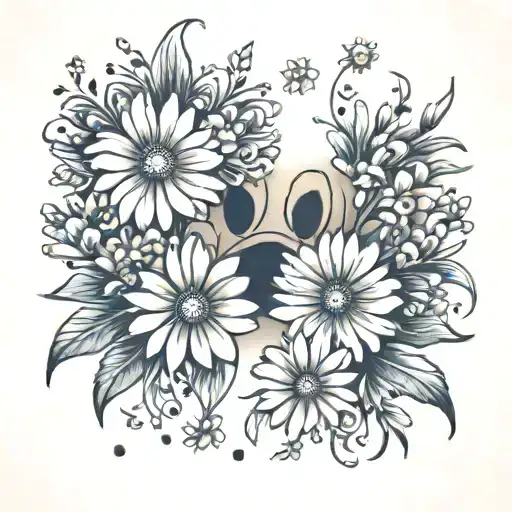Realistic Paw Print Surrounded By Daisy Flowers