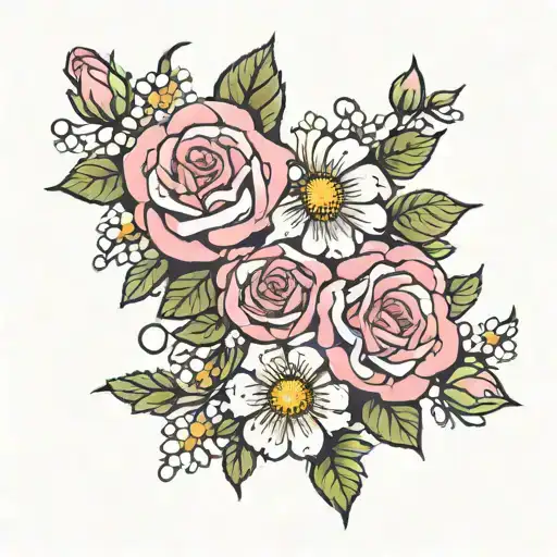 Pink Rose And White Daisy Chain