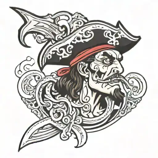 Old School Pirate Half Woman Half Man With A Human Rib In His Mouth