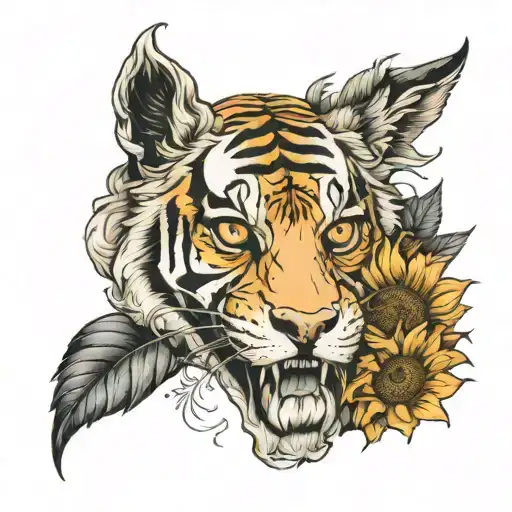 Tiger Skull And Sunflower