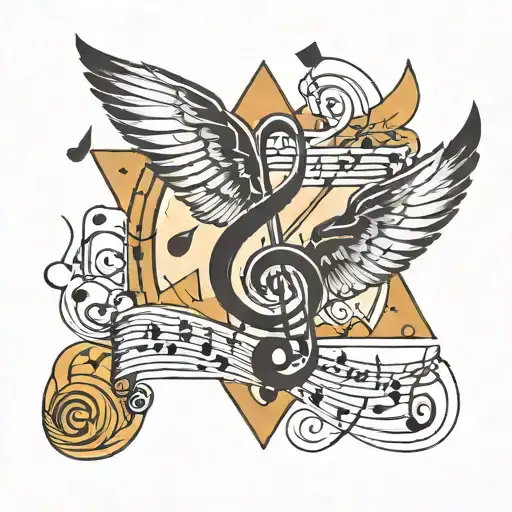 Music Note With Triangles And Bird Flying