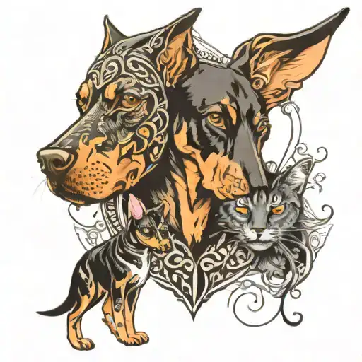 Doberman And Cat