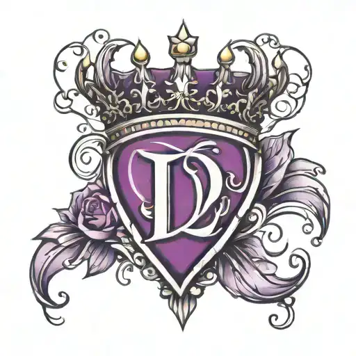 Letter D With Crown Purple Heart