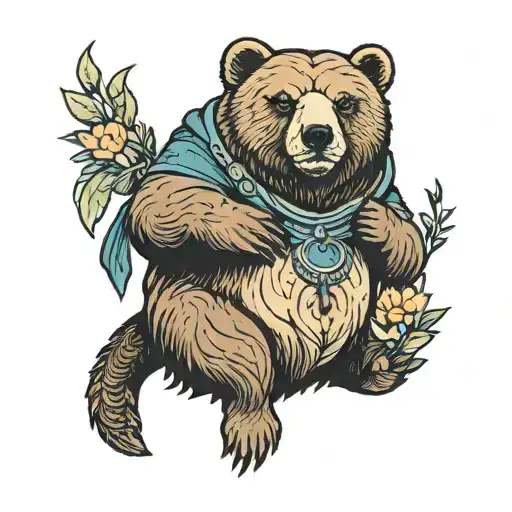 A Bear Holding An Otter On Its Shoulders