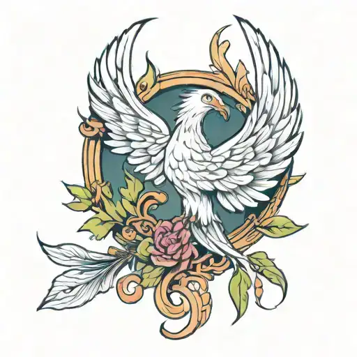 Phoenix Holding Staff Of Aesculapius