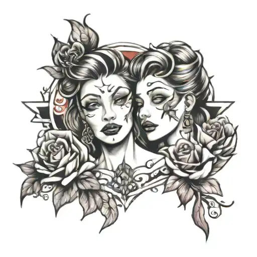 Mom And Son Chest Tattoo Sketch