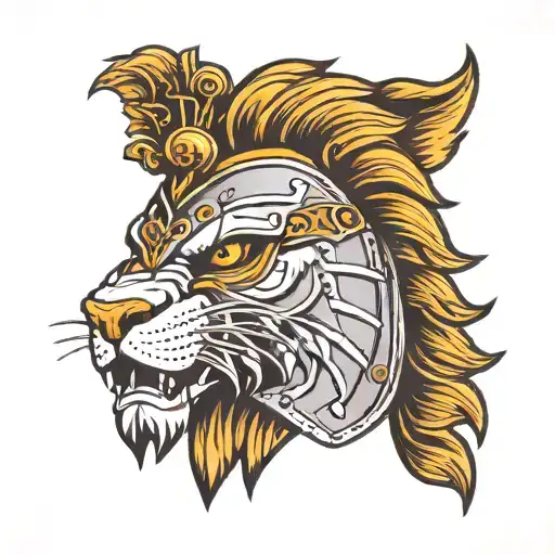 Half Lion Face Half Spartan Helmet