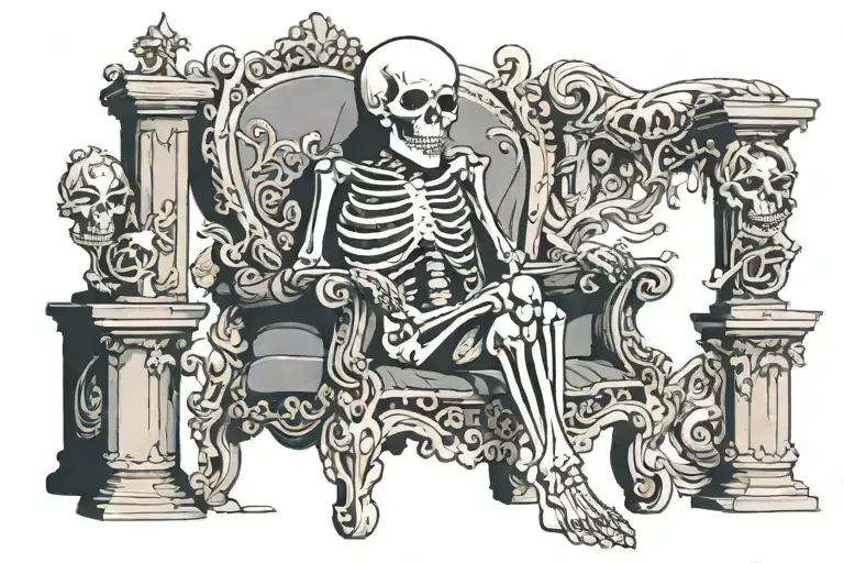 A Skeleton Sitting On A Throne Facing Forward