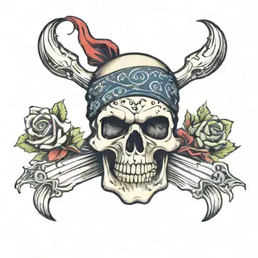 Skull With Bandana Tattoo Style