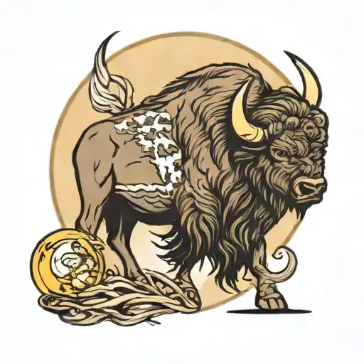 Buffalo With A Moon Behind It