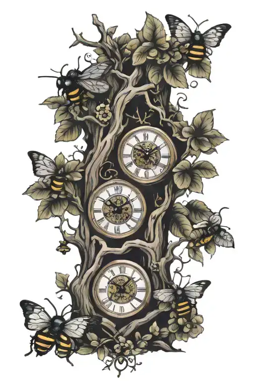 Tree With Bees And 3 Clocks Meaning Family Tree