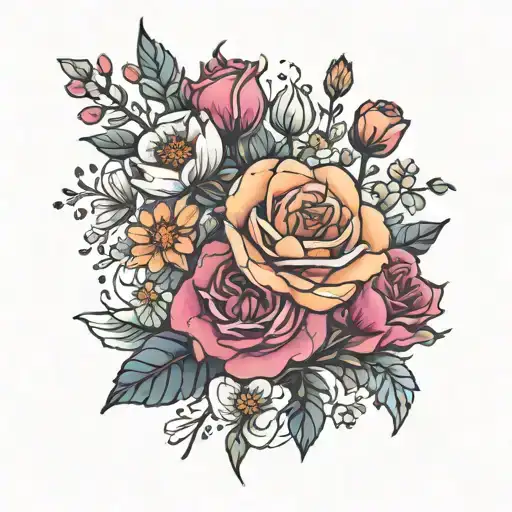 Rose And Cosmos Flower Bouquet Simple