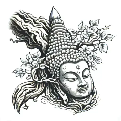 Forearm Buddha Temple With Tree Branches