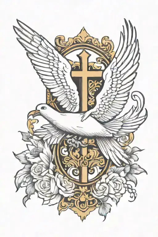 Forearm Half White Dove And Cross