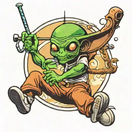 Alien Golfer Swinging A Club