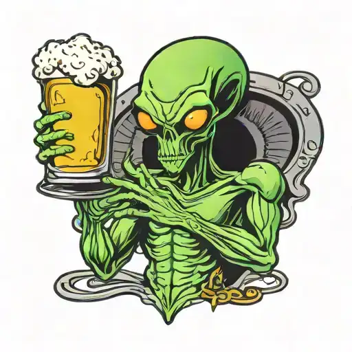 Alien Chugging A Beer Mug